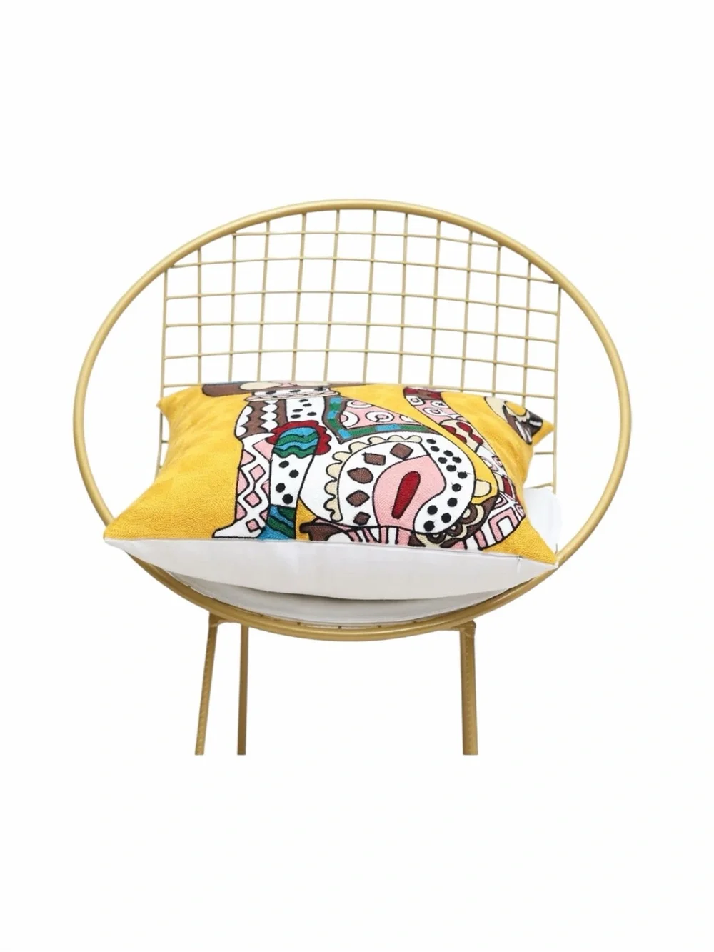 Egyptian Cat Mom Funky Hand Woven 18x18 Cat Pillow cover Yellow gift